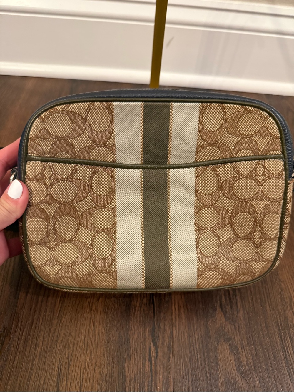 Coach Crossbody Bag in Brown, Black, Cream with Blue Strap Accents - Picture 8 of 9